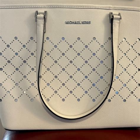 Michael Kors Violet Optic White Large Leather Carryall Tote